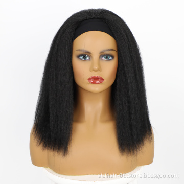 16inch brazilian good yaki curly loose wave accessories wig grip headband attached synthetic headband wigs for black wome
